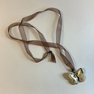 Unique Butterfly Pendant Necklace Sheer Ribbon Cord Boho Charm